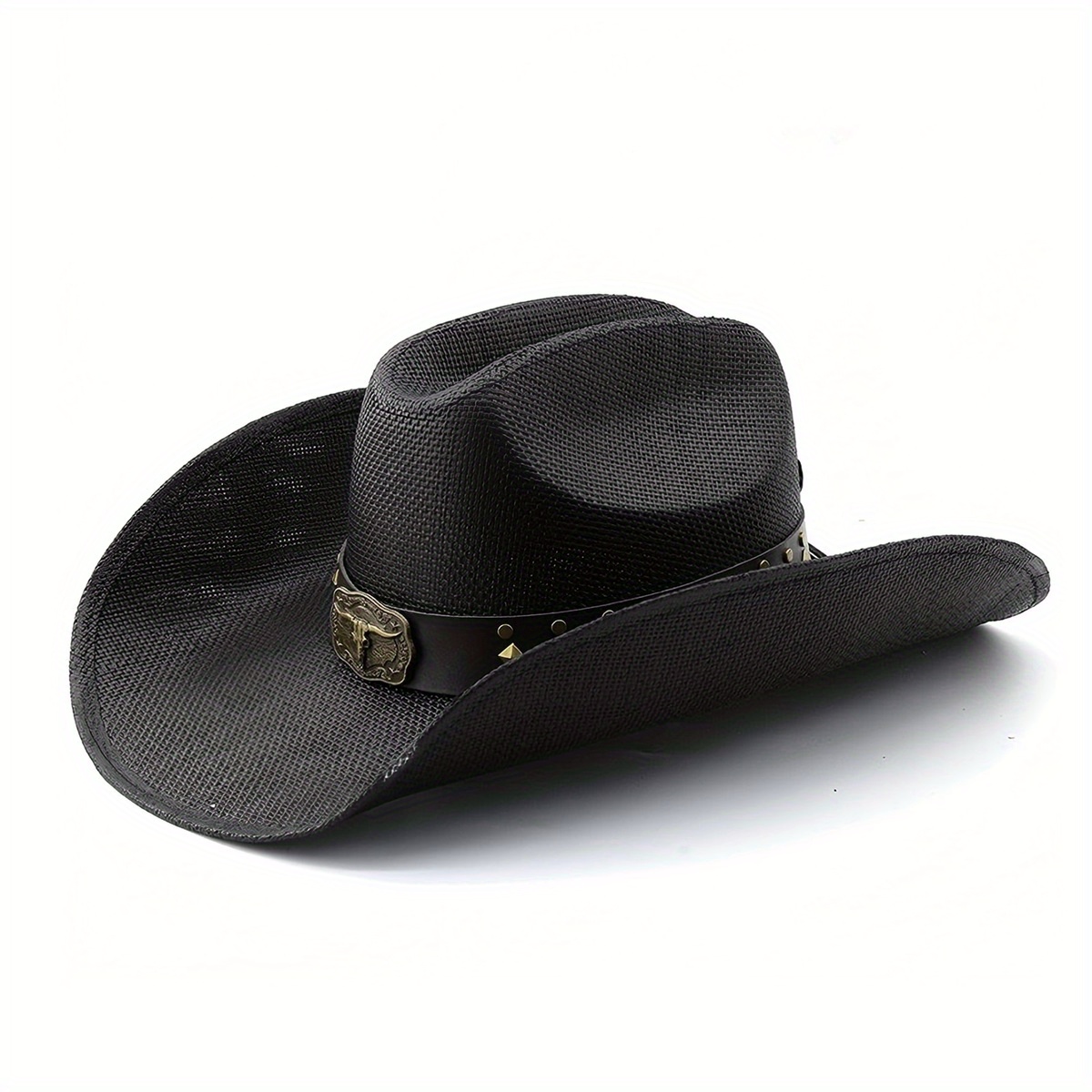 Western Straw Cowboy Hat Wide Brim Sun Protection Unisex unisex western style straw cowboy hat wide brim decorative  main image 3