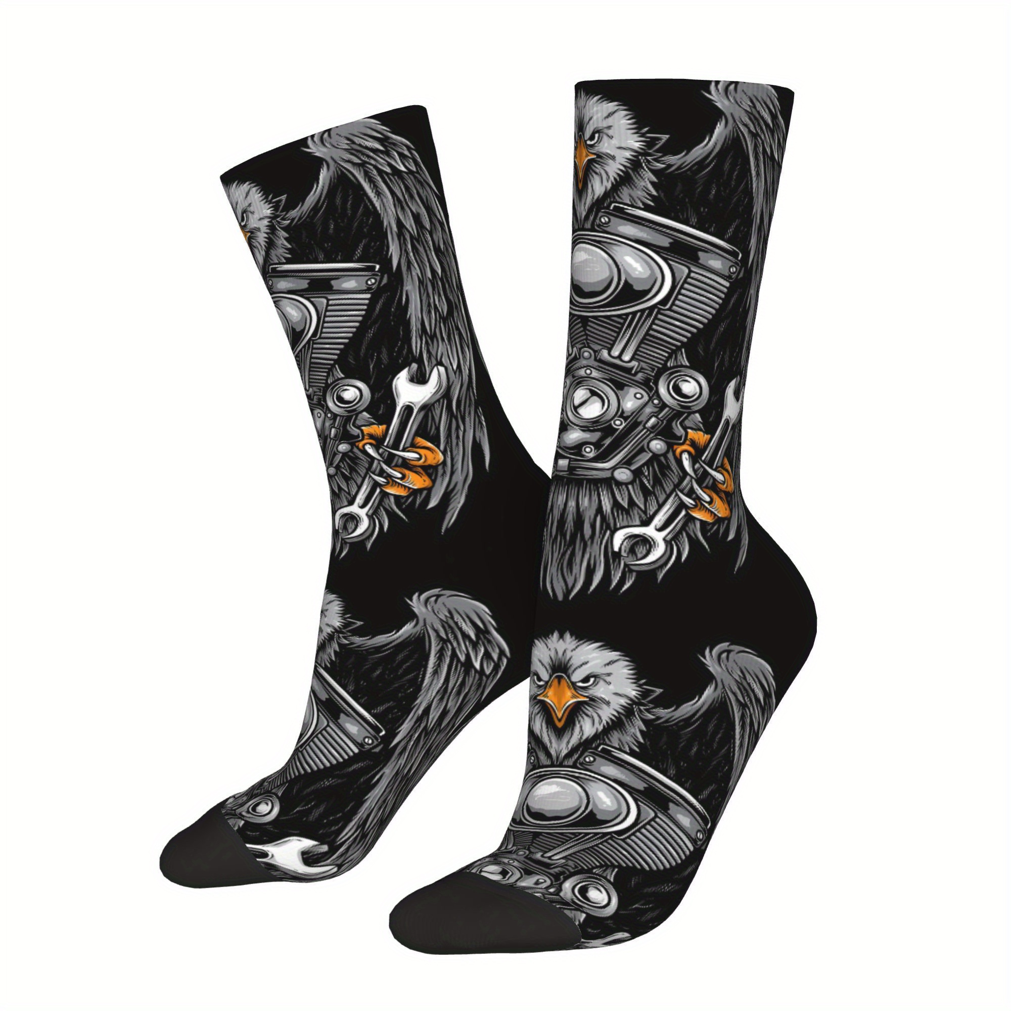 

Eagle Motif Men's Novelty Crew Socks - Breathable, Fit With Unique