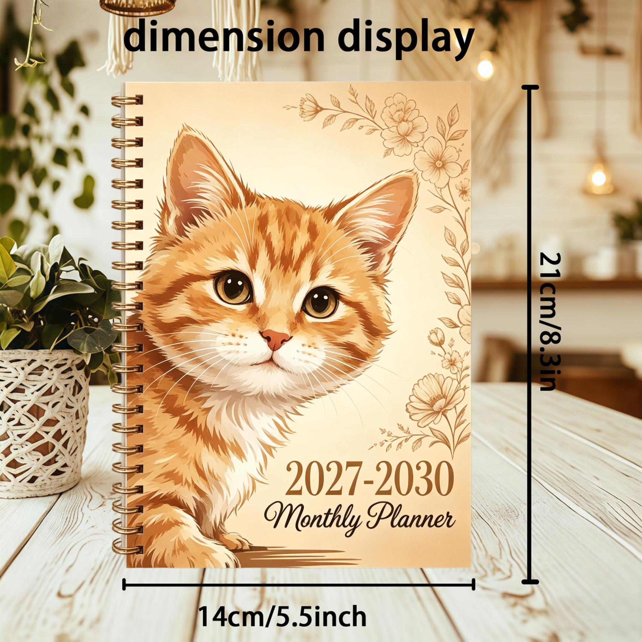 TEMU 2027-2030 Monthly Planner, A5 Size, 124 Pages Of High-quality Paper, Gradient Inner Pages. Orange And Vintage Floral Sketch Hardcover Spiral