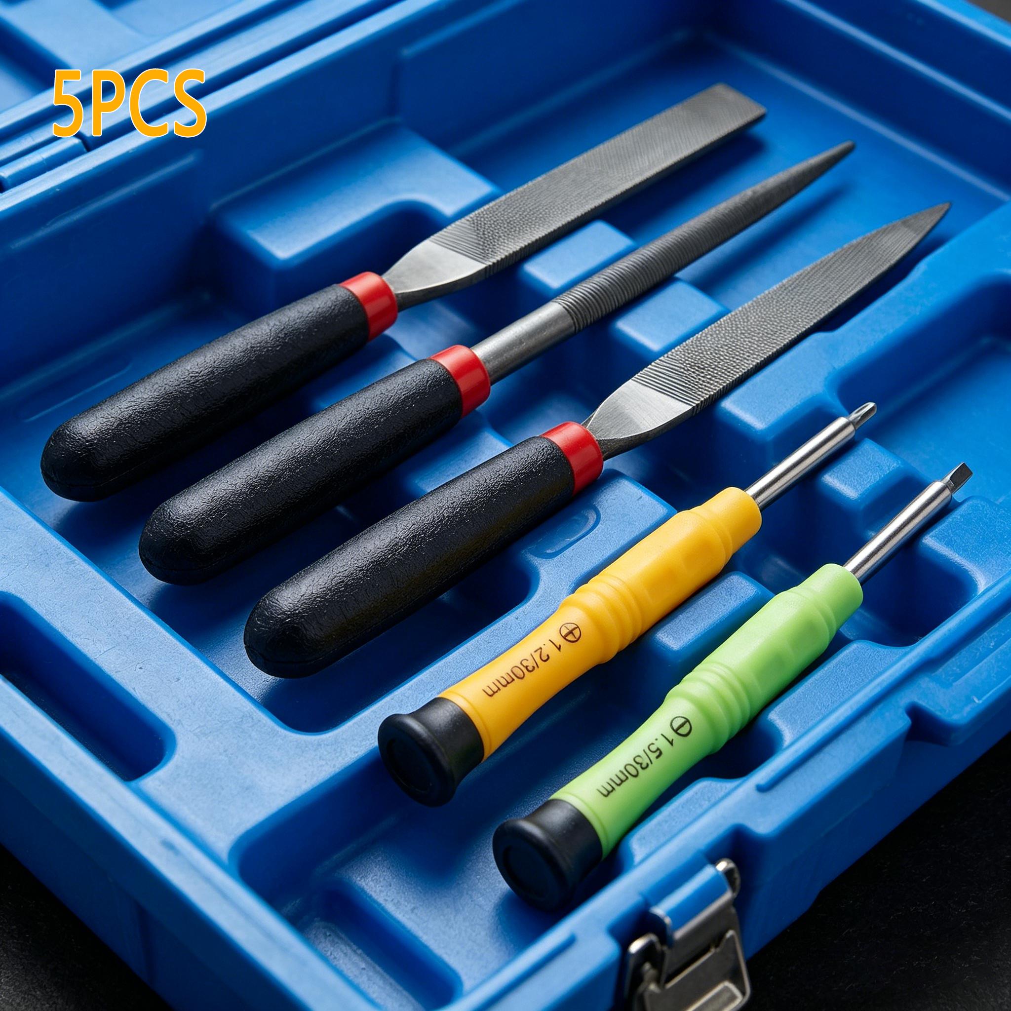 TEMU 5pcs, Heavy-duty High-carbon Steel Deep-tooth File Set- Small Flat File, Small Half-round File, Small Round File