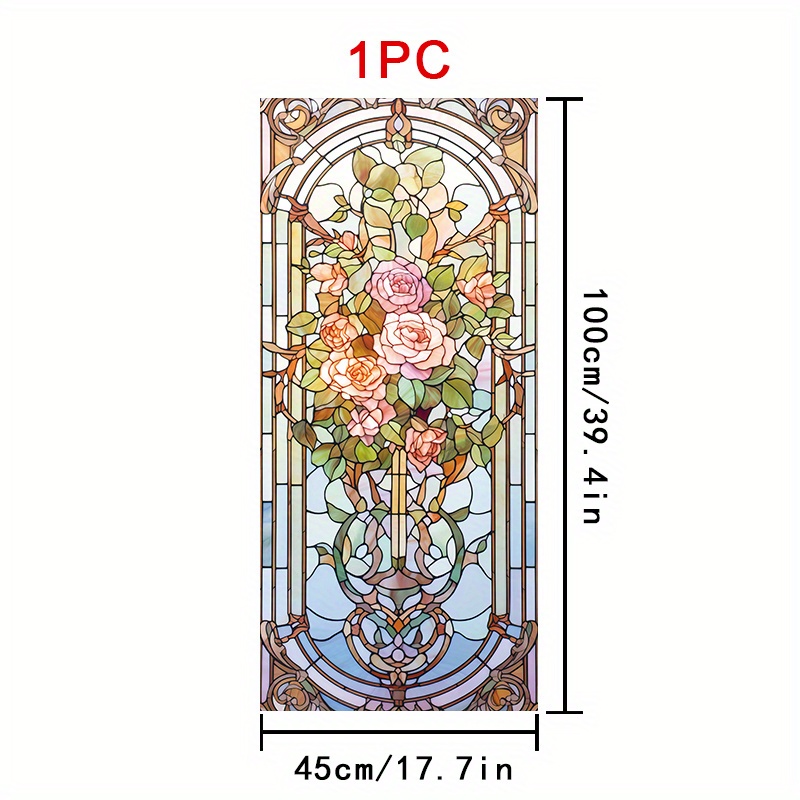 TEMU 2d Flat - 2d Flat - A Roll Of 2d Flat Window Film Featuring Stained- Pink Roses And Floral Designs, Measuring 45×100cm. Made From Frosted Pvc,
