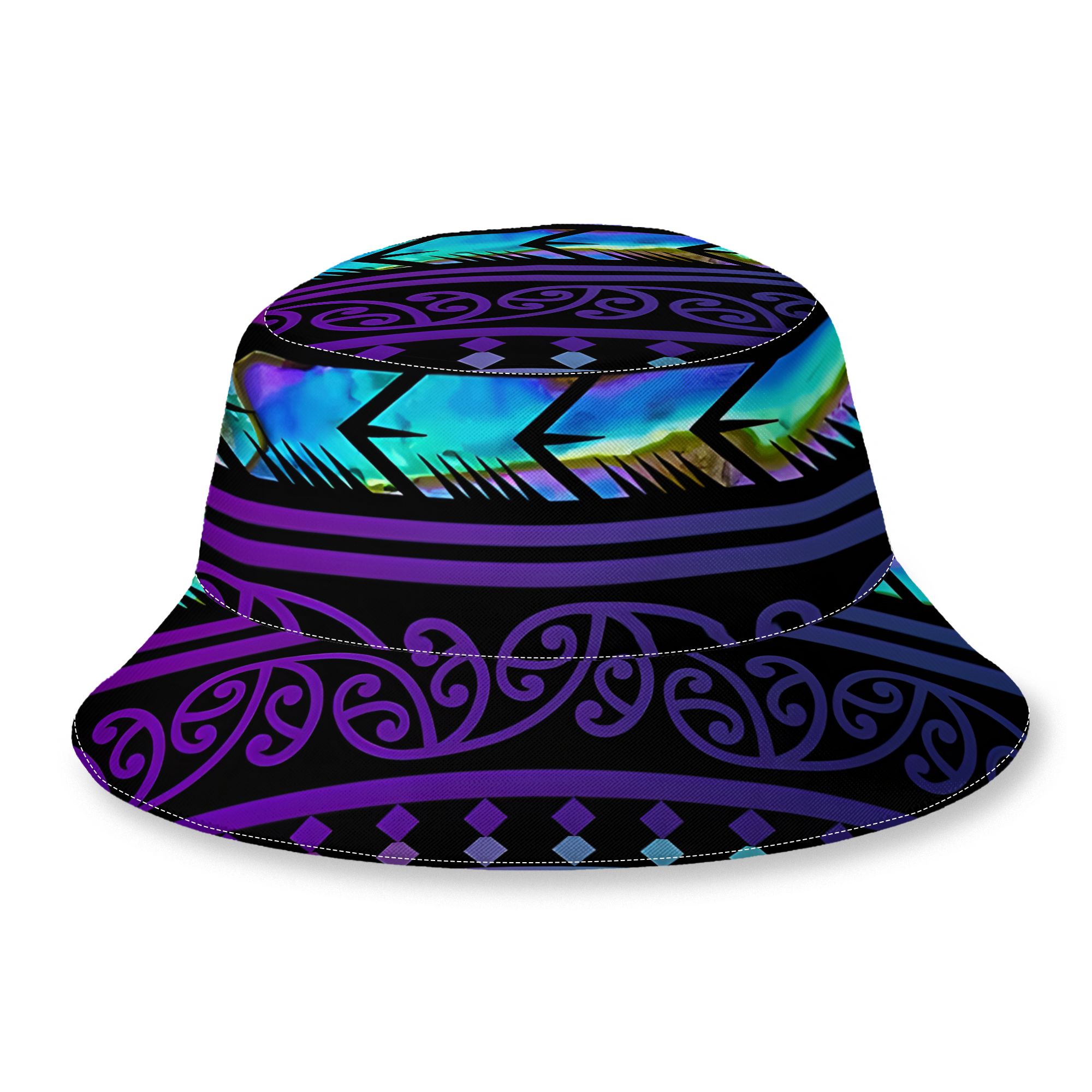 TEMU 2d Print Design Maori New Zealand Purple Art Print Pattern Bucket Hat Outdoor Hat