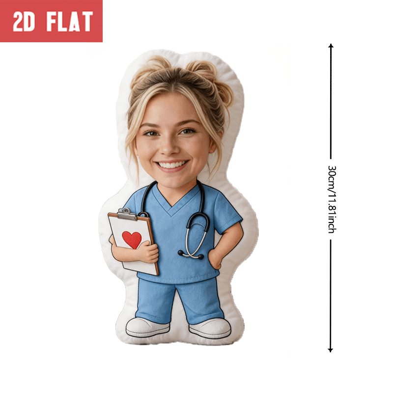 TEMU Personalized Photo Customization: Professional Character Light Blue Custom Shaped Decorative Cushion, Illustration Accent Pillow For Sofa And
