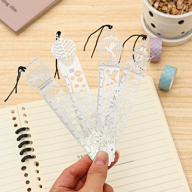 TEMU 4pcs Multifunctional Drawing Stencil Ruler Set, Metal Hollow Bookmark And Measuring Template Tool, Creative Horse Birdcage Pattern Ruler, Art