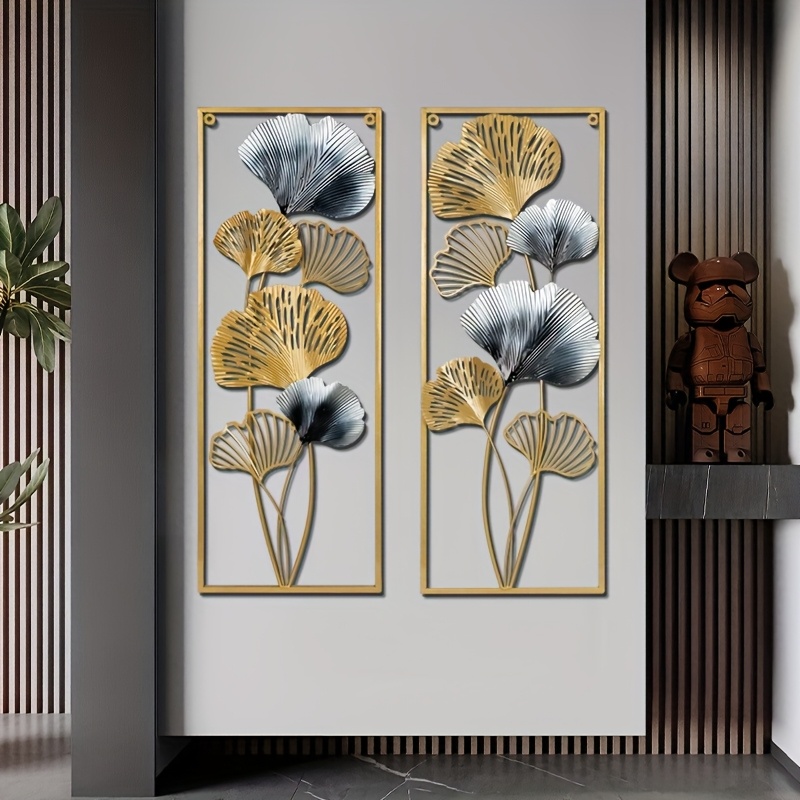 2d flat ginkgo leaf wall hanging modern fashionable light   decoration acrylic wall decor with elegant golden and silver ginkgo leaves unique branch connection design suitable for home and office decoration fits   room types