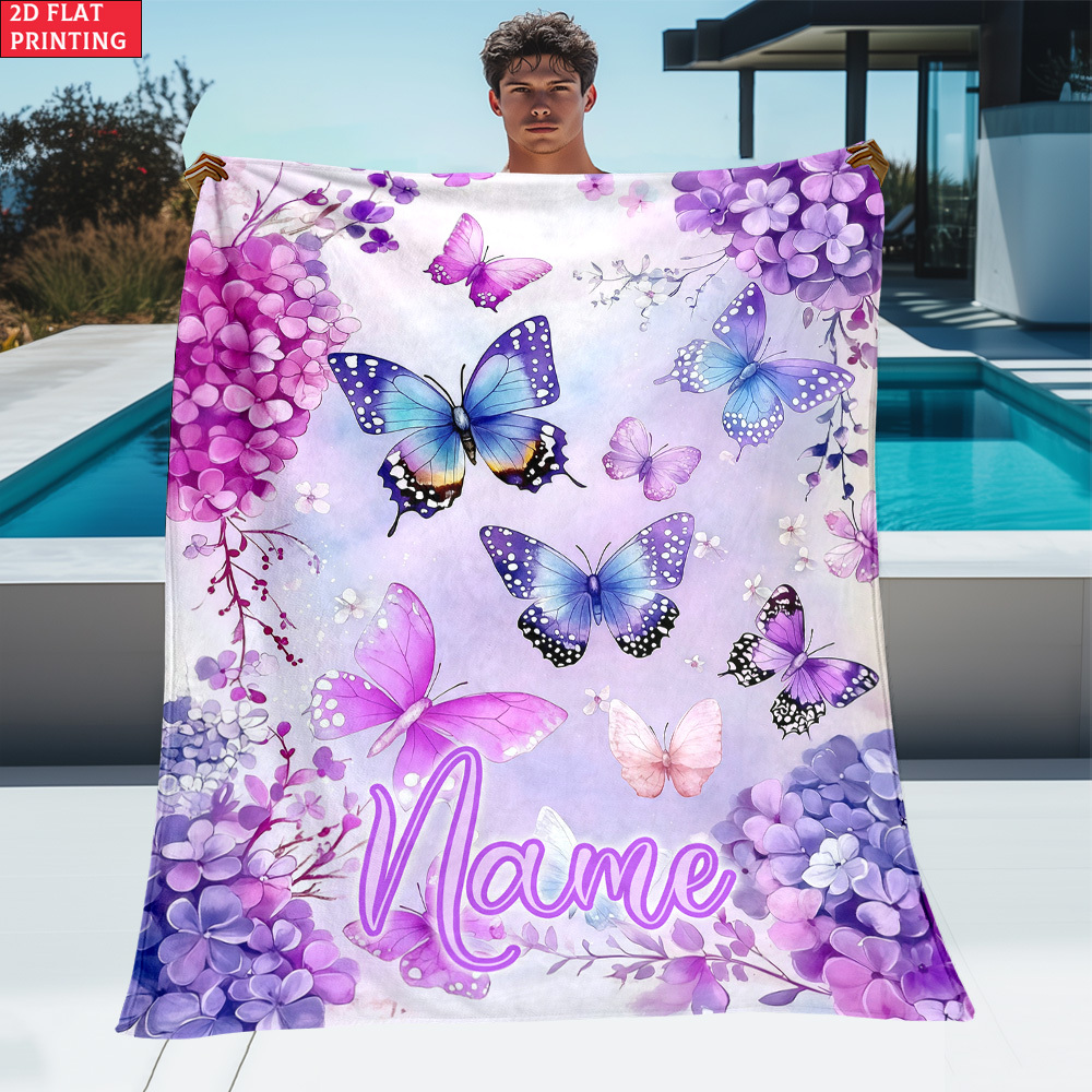 TEMU 1pc Purple Custom Name Portable Blanket-lightweight Home Furnishings Bedding Blanket Suitable For Travel Camping Living Rooms Offices Sofas