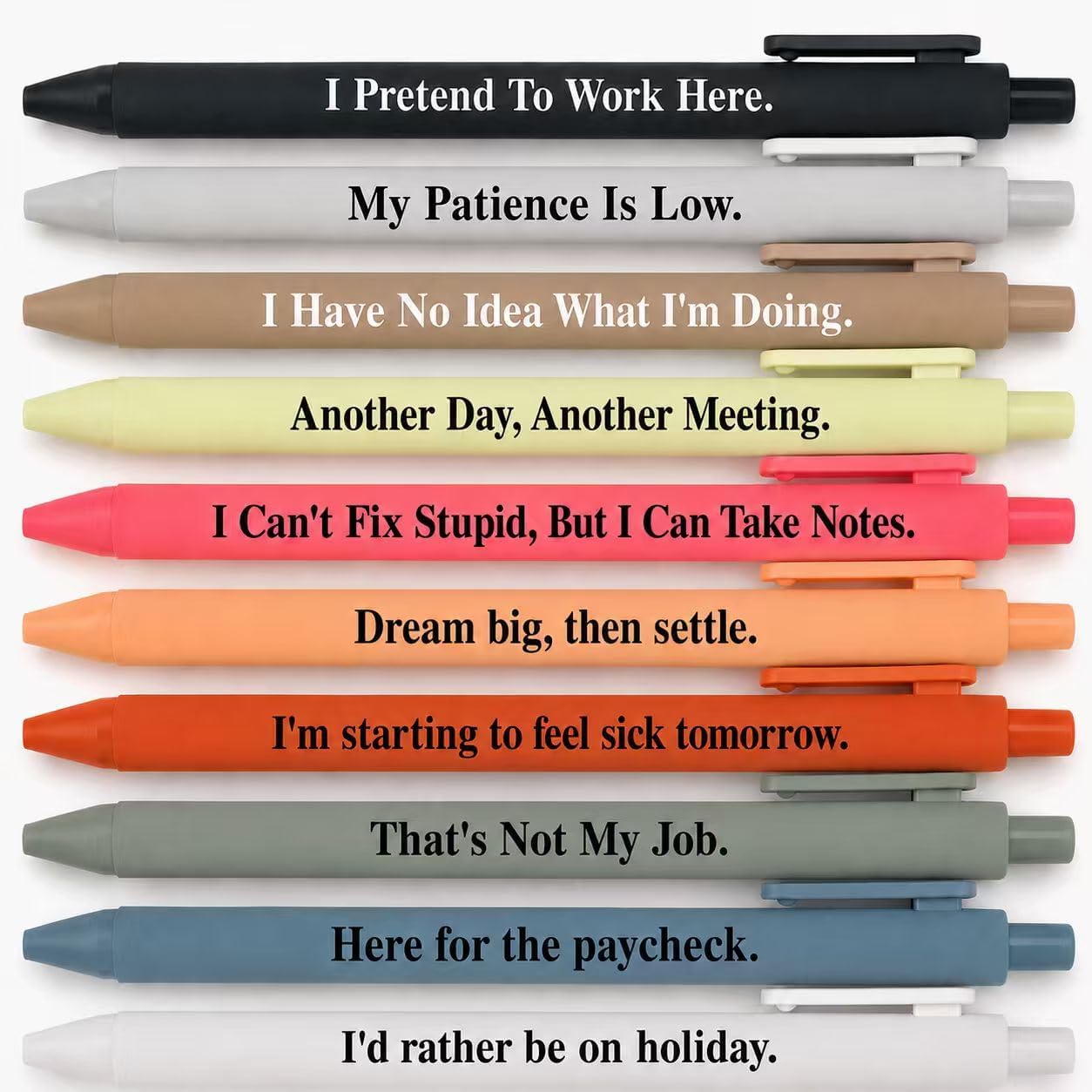 TEMU Sarcastic Work Pens, 10 Pack Funny Retractable Ballpoint Pens With Humorous Office Quotes, Motivational Snarky Black Ink Pen, Novelty Desk
