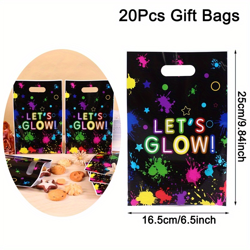 Image of 10/20/50pcs Neon Graffiti Gift Bags - -the-dark Party Favors For Night Events & Birthdays, Fluorescent Plastic Treat Pouches