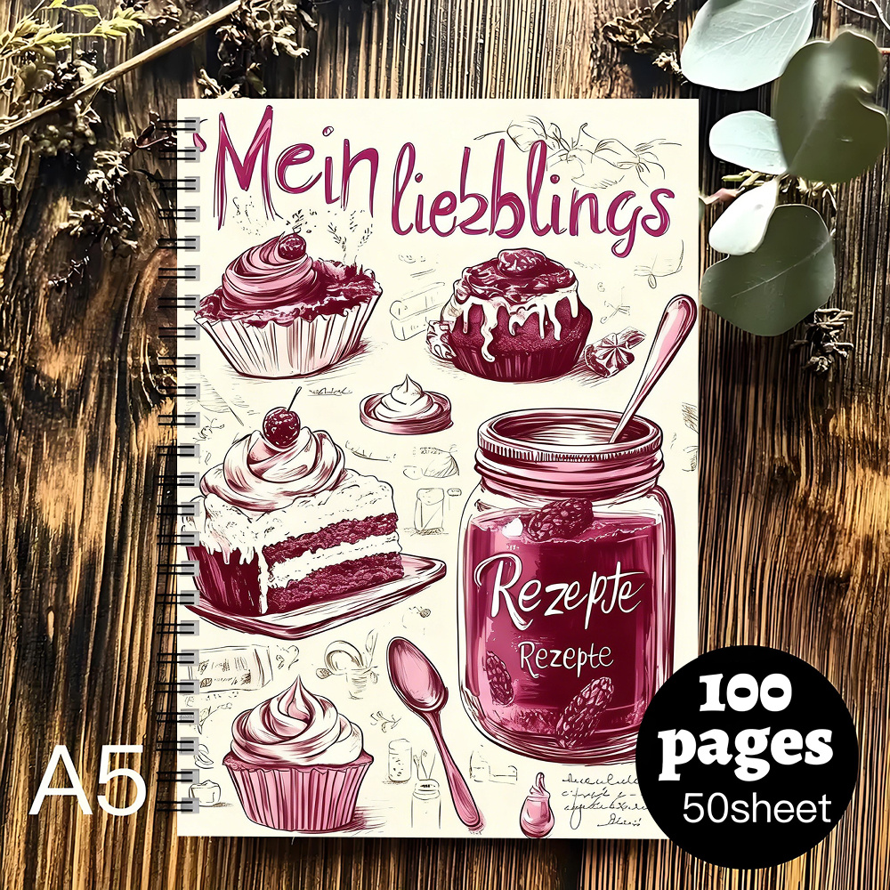 E-shop 1 A5 Spaßiges Deutsches Rezeptnotizbuch – Leeres Persönliches Rezeptjournal, Schwarze Spiralbindung, Platz für bis zu 100 Rezepte. Hausgemachtes