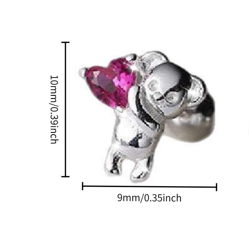 Women's Synthetic Zircon Heart Bear Stud Earrings, Fashion