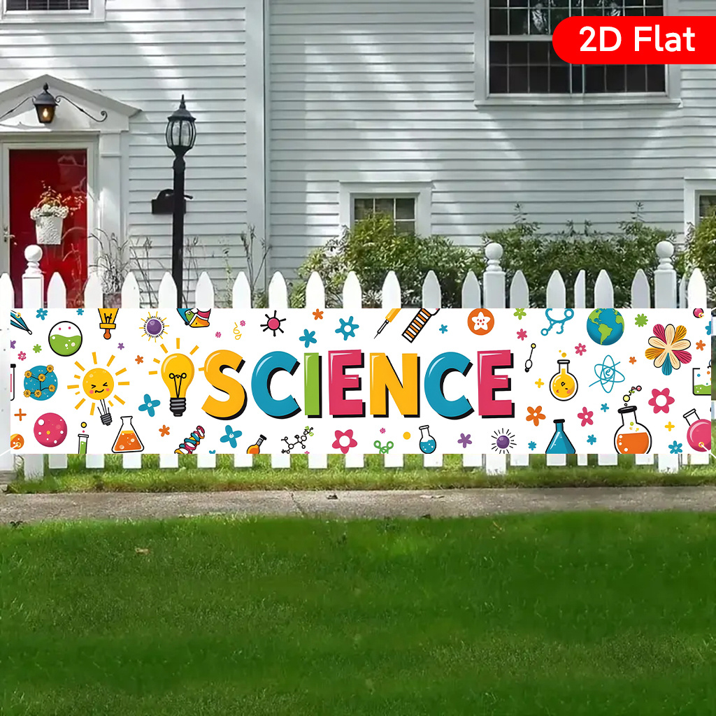 TEMU 2d Flat, 2d Flat Banners 1pc, Science Element Patterns, Beautiful Large Yard Banner, Birthday Party Anniversary Celebration, Promotional Slogan