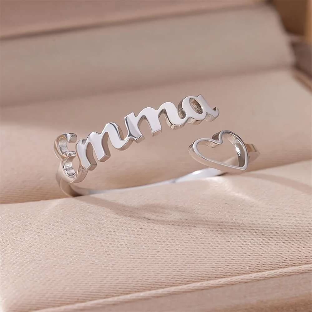 Custom Heart Name Open Ring for Women - Daily Wear Gift