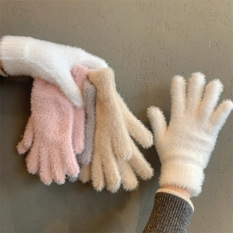 1 paire de   dhiver chauds en peluche pour femmes, -  et thermiques - idéal pour les activités extérieures ou  .   pour noël ou halloween :   écran tactile avec design élasticisé   des couleurs   5