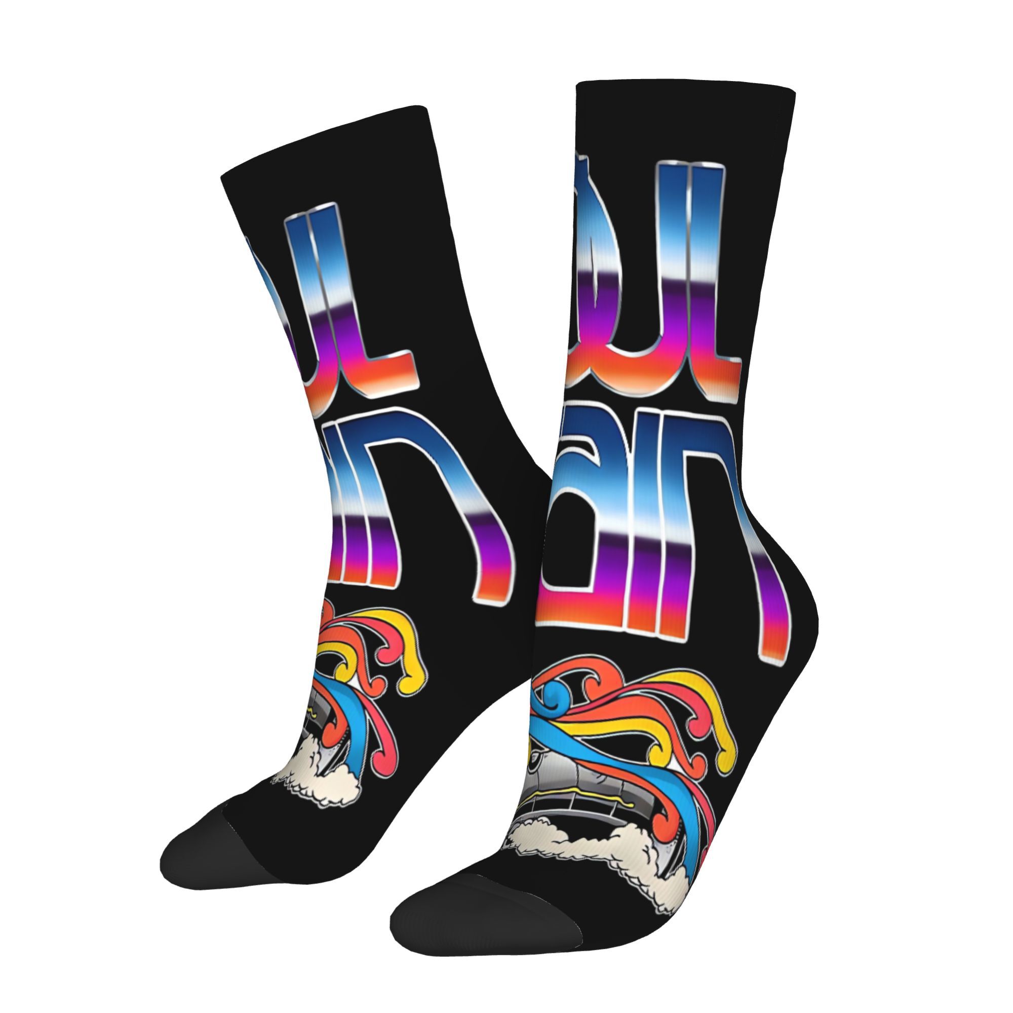 TEMU Music Retro American Tv Style Show Themed Men Socks | Novelty Spring Summer Autumn Winter Stockings, Machine Washable, Woven, Random Print