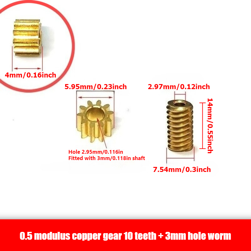 1 vnt. 0,5 modulio 3 mm skylės varinis pavaros komplektas + 1 vnt. 3 mm skylės sliekinės pavaros komplektas