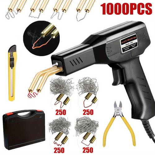 portable plastic welding machine repair kit with 1000pcs welding nails plastic repair welding machine hot melt welding gun car bumper repair tool garage tool eu plug