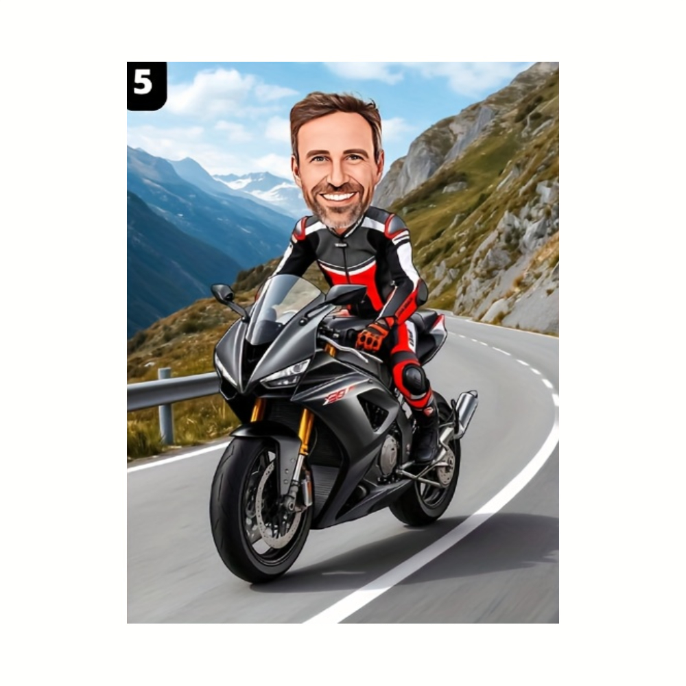 TEMU 2d Flat, 2d Flat, Customizable 2d Flat Unframed Motorcycle Rider Portrait Canvas Art, Poster, And Print, Artwork For Wall Decoration, Ideal For
