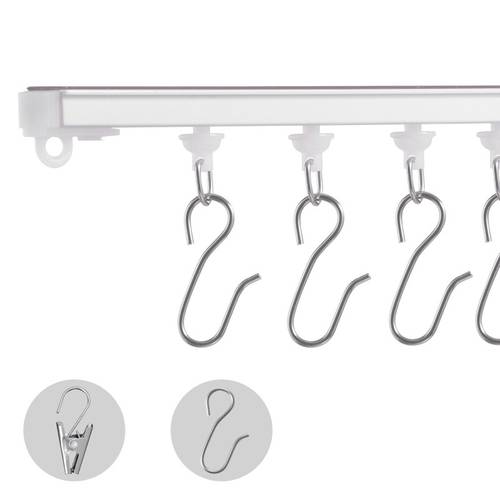 Kit de rail de rideau de plafond, 3 mètres (9,9 pi), auto-adhésif, système de rail de plafond perçage pour rideaux, rail de rideau de séparation de pièce au plafond pour salon avec crochets et quincaillerie, blanc