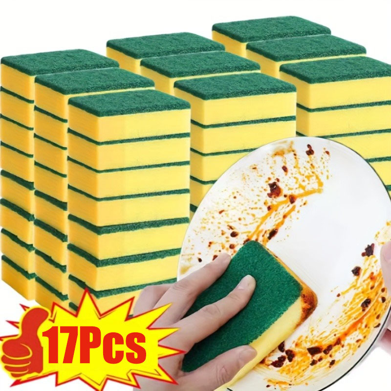 17pcs Set of Heavy-Duty Scrubbing Sponges, Double-...