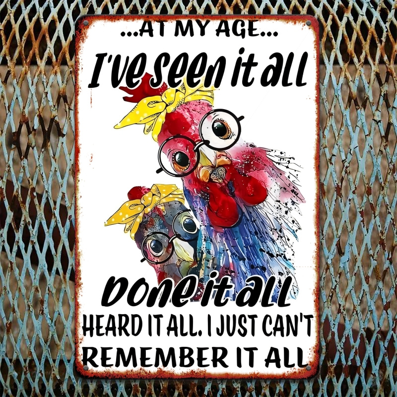 TEMU 2d Flat - 1pc Of Vintage Chicken Artwork For Room Decoration, Featuring An Theme. This Flat Metal Sign Measures 20.32x30.48 Cm And Is Suitable