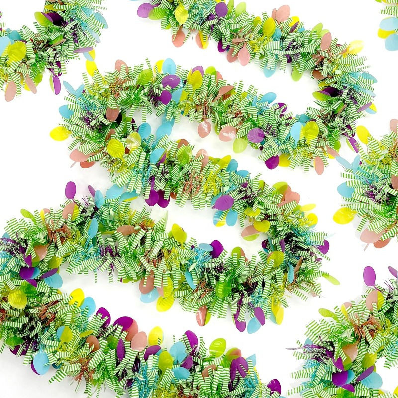 

20ft Green Easter Tinsel Garland With Glitter Eggs - Metallic Spring Decor For Indoor/outdoor, Mantle, Tree, And Home Decoration