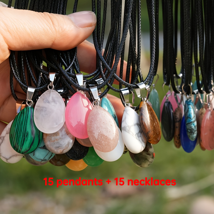 TEMU 30pcs Set Of Teardrop-shaped Pendants, Random Colors Bohemian Mixed Tear Drop Pendant Necklace Set, With Black Necklace, Suitable For Necklace