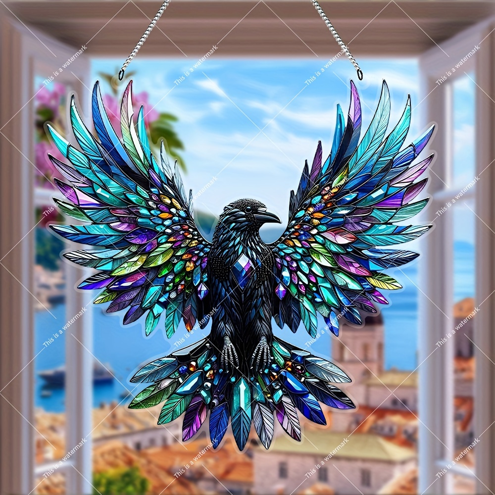 

1pc Vibrant Crow Suncatcher - Stained Glass-style Animal Decoration With Gemstone Accents, Ideal For Birthday & Holiday Gifts, Unique Spring Wall Decor For Home & Garden, , Winter Decoration,