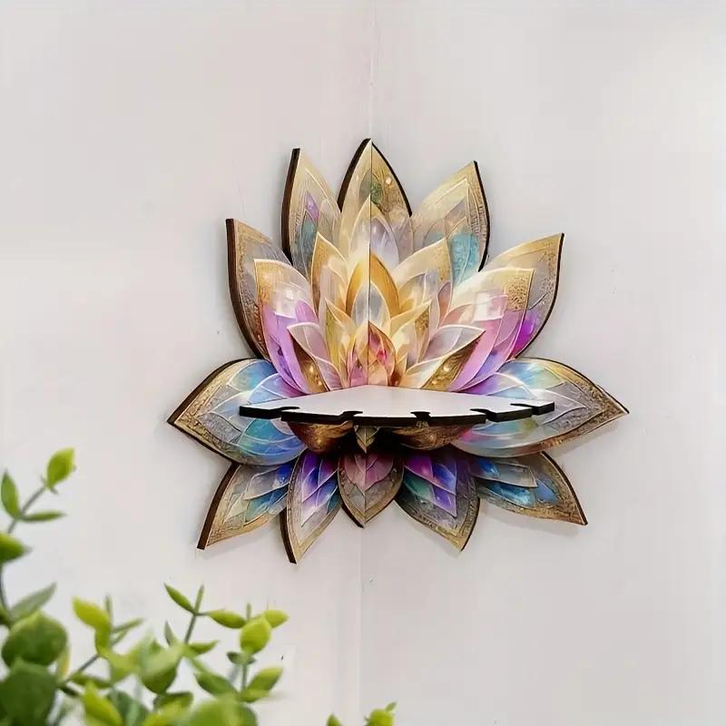 E-shop Ganzjahresgeschenk, 7-Farben Lotus Eckregal aus Holz, Wandmontiertes Aufbewahrungsregal, Geeignet für Wohnzimmer, Schlafzimmer, ,