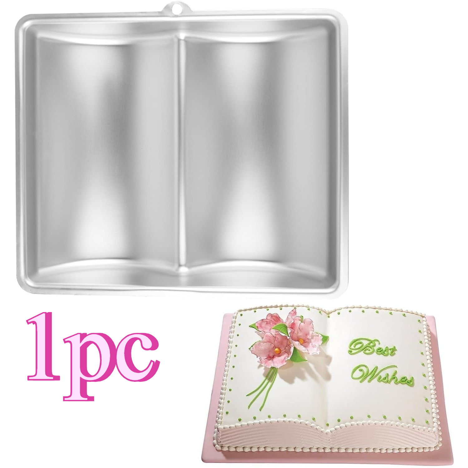 Image of 1pc Book-shaped Cake Pan, Aluminum 3d Book Cake Pan, Book Cake Pan, Cake Pans, Deep Cake Pans For Baking, Birthday Cake Pan For Wedding Celebration Decoration