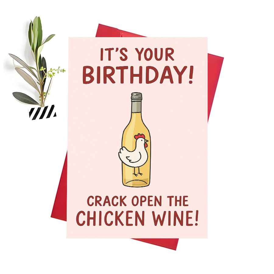TEMU 1pc Humorous Birthday Card With Chicken And Wine Design, Perfect For Who Love Wine And Celebrations. Ideal For Birthdays And Toasting Moments, A
