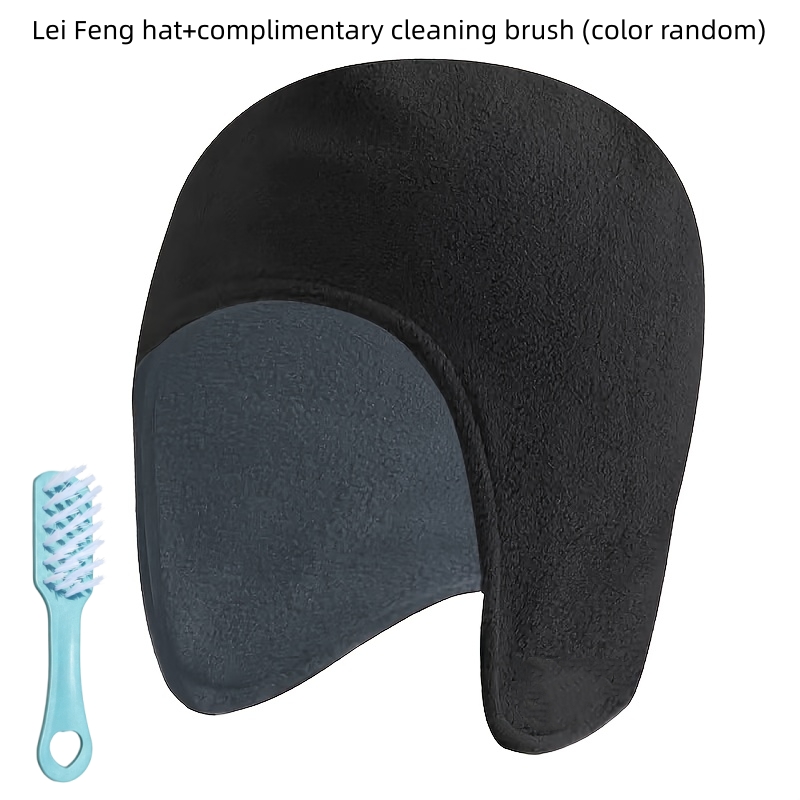 TEMU 2pcs = 1pc Hat And 1pc Cleaning Brush (random Color), Winter Elderly Fleece Sleeping , Soft Warm Ear-covering Hat, Suitable For Outdoor Cycling,