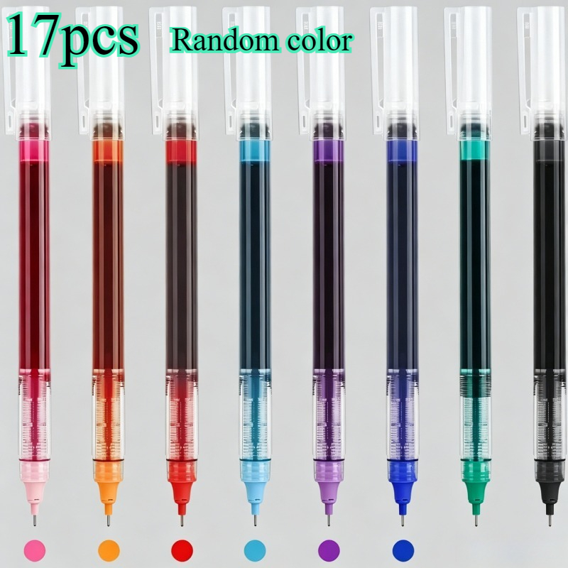TEMU 17pcs Liquid Ink Roller Pens, 0.5mm Point, Quick-dry Ink, Rollerball Pens, Random Colors