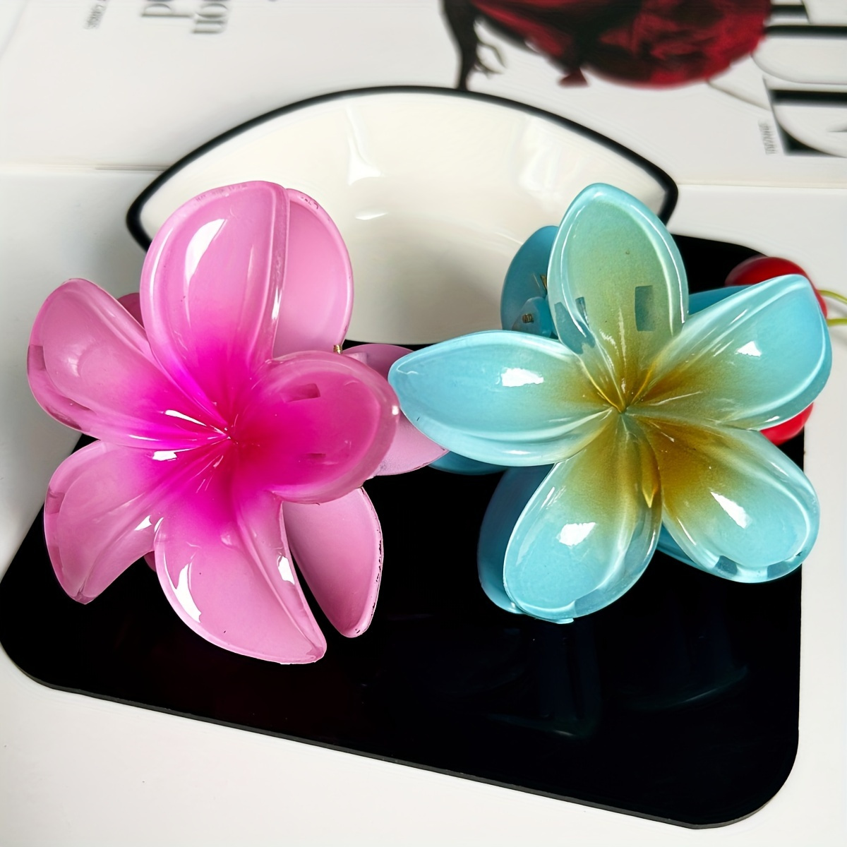 TEMU Un clip para el cabello con forma de flor, clip de tiburón con forma de acrílico, estilo elegante y , accesorio para el cabello con diseño de ,