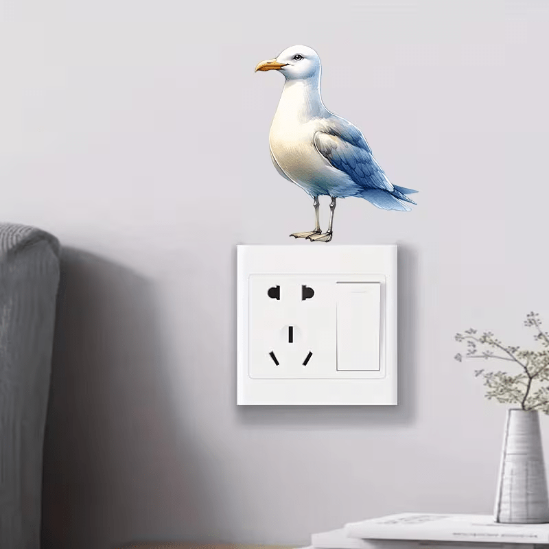 Image of 2d Flat Sticker, 1pc, Seagull Switch Wall Sticker, Spring Decoration, Summer Decoration, Autumn Decoration, Winter Decoration, Fun Home Decor, 2d Flat
