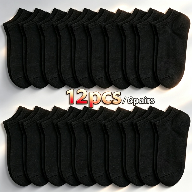 TEMU 12 piezas/6 pares de calcetines invisibles unisex , de color liso, de corte bajo, transpirables, absorbentes del , cómodos y antideslizantes,