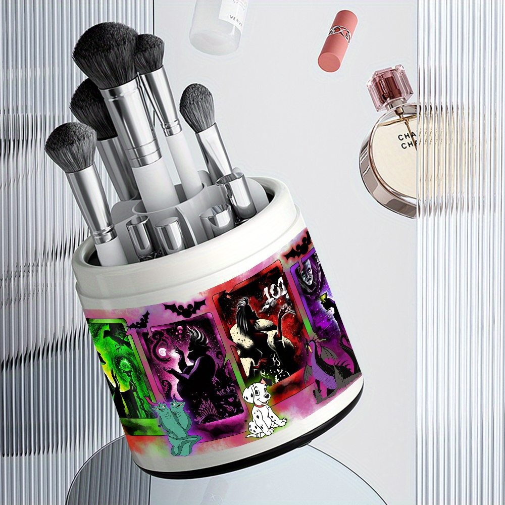 1pc   fairy tale   cosmetic storage box 360 rotating dust proof makeup organizer with         desktop brush holder for vanity bathroom counter dressing table villainthemed design clear rotating mechanism Product details 5