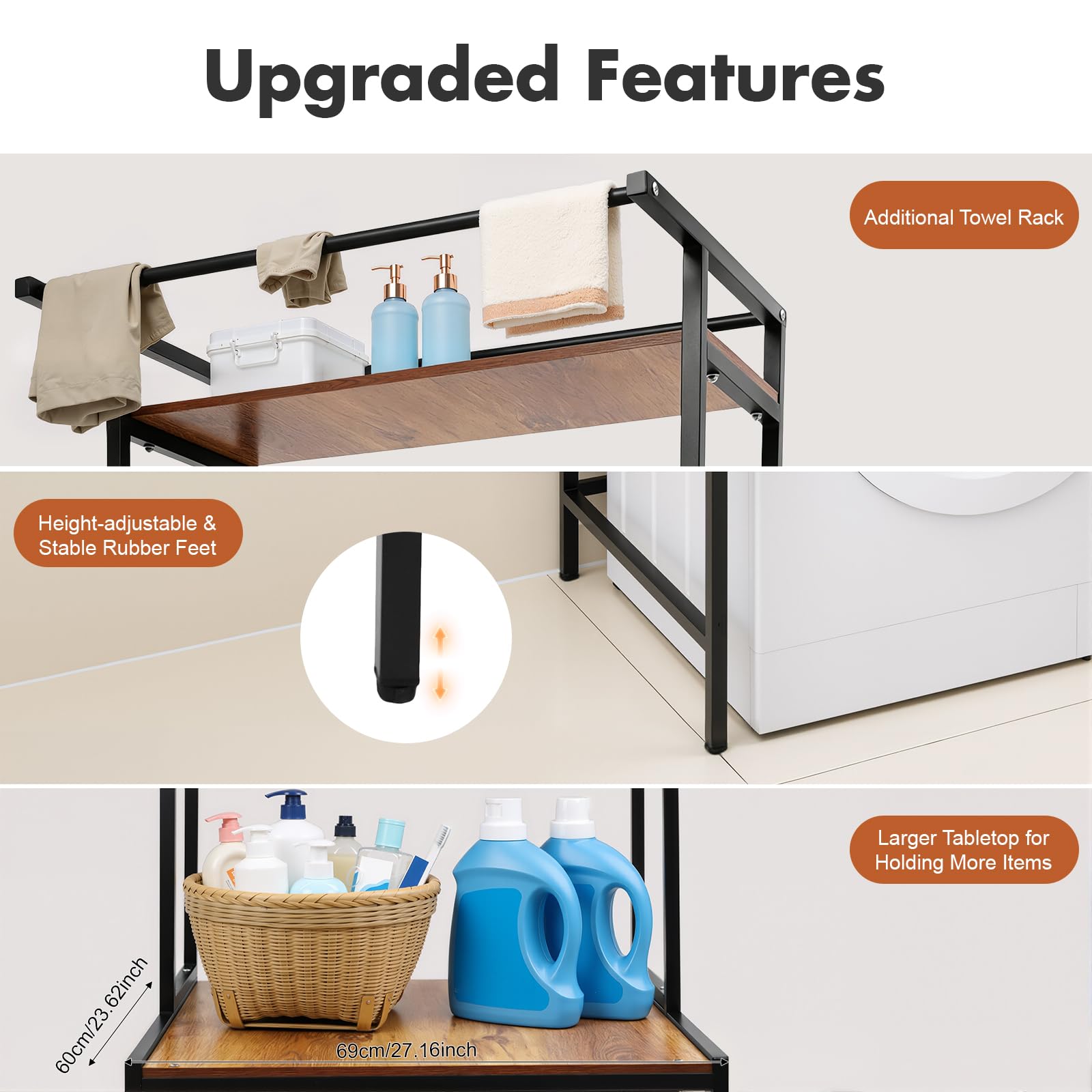 TEMU Wasmachine Plank Toilet Plank Over Wasmachine Toilet 3 Niveaus Badkamer Plank Metaal Hout Materiaal Toilet Plank Ruimtebesparende Badkamer