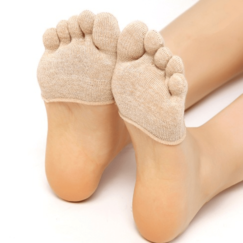 TEMU (1 Pair) Women's Ultra-shallow Invisible Toe-post Half-palm Socks, Breathable Below-knee Design With Toe Grip Anti-slip, Solid Color Summer Thin