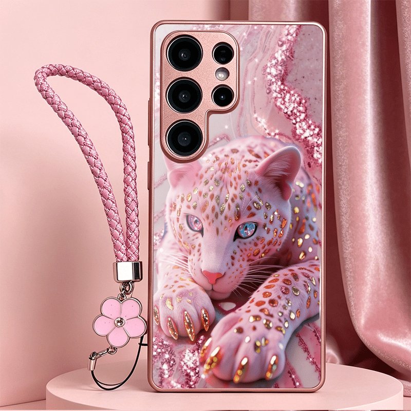 TEMU Phone Case: [2dflat]pink Leopard Art Patterned Phone Case Metallic-finish Case For Galaxy S26 Ultra/s25 Ultra/s24 Ultra/s23 /s22