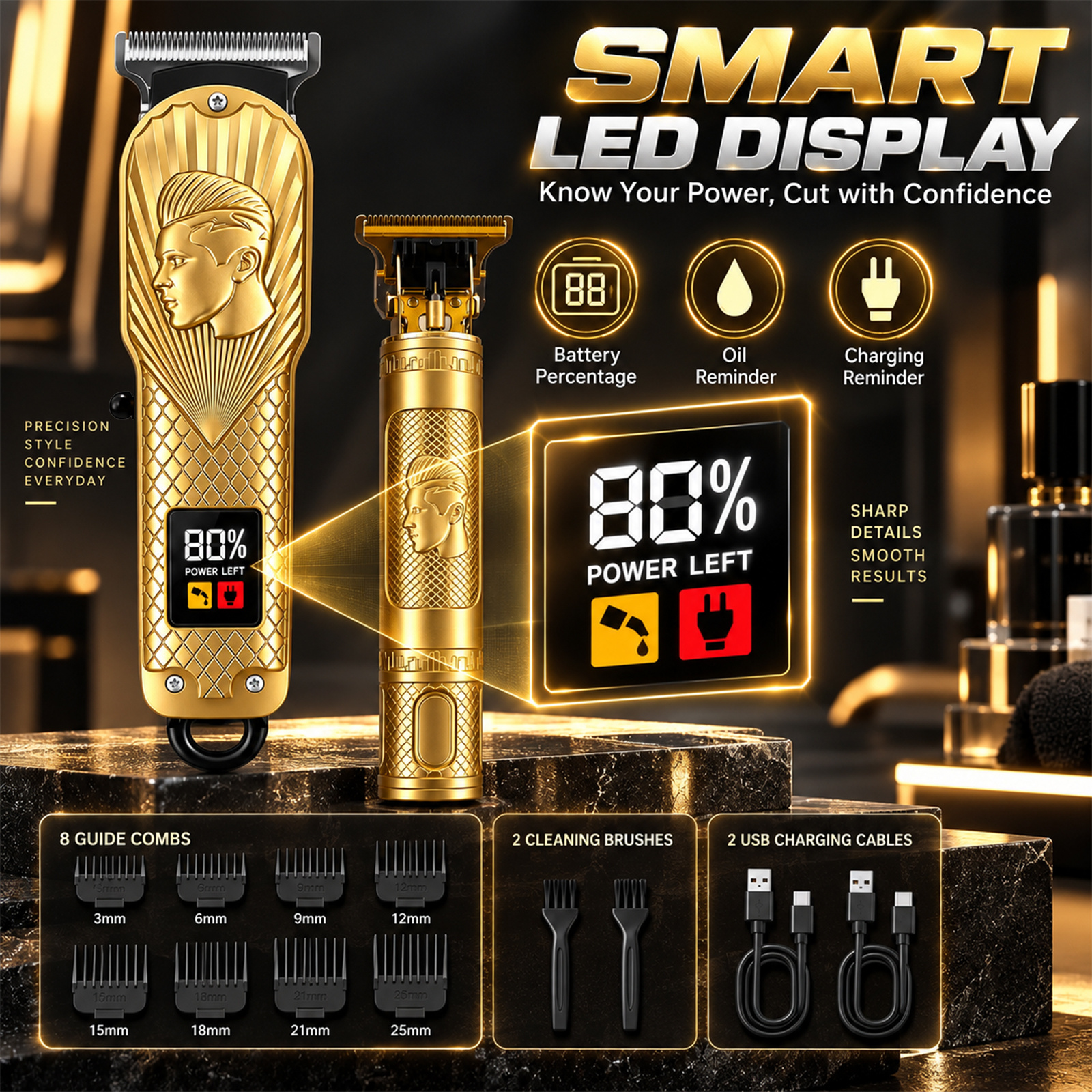 TEMU Professional Hair Clipper And Grooming Kit For Men, Cordless Hair Clipper, Detail Trimmer, Usb Rechargeable Barber Hair Cutting Set With Guide