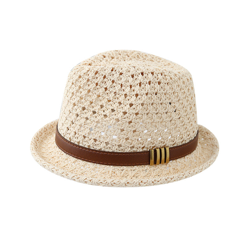 Korean Leather Belt Jazz Hat Men Women Vintage British Hollow Straw Hat Beach Vacation Cap