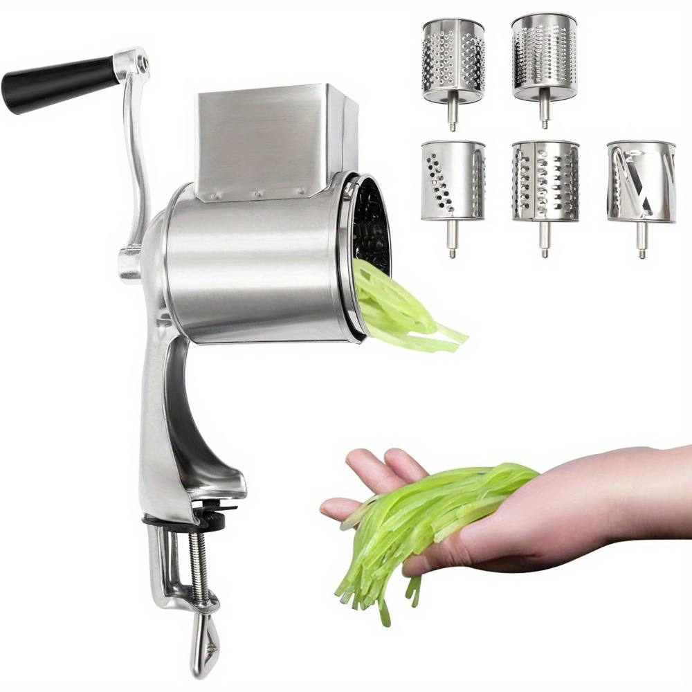 TEMU Stainless Steel Vegetable Slicer Manual Potato Grater Grater Drum Grater Vegetable Grater With Crank And 5 Drums Multifunction Cucumber Slicer