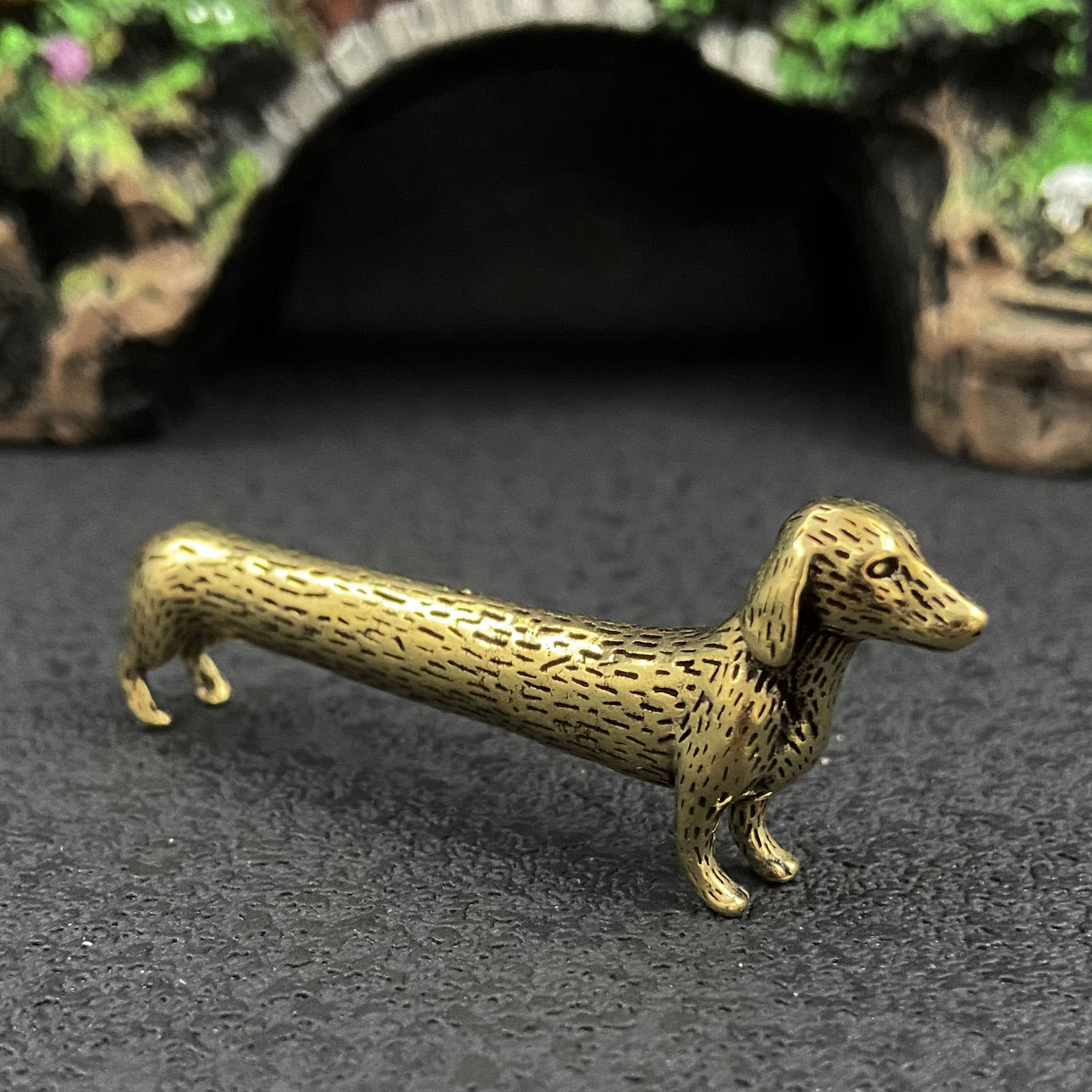 TEMU Collectible Figurines ,brass Dachshund Dog Statue - Miniature Sitting Puppy With Realistic Canine Figure, Cute Desk Decor For Home Office Shelf,