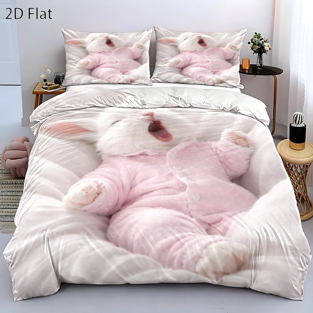 TEMU Cute Duvet Cover Set, 3pcs Bedding (1*duvet Cover   2*pillowcases), Suitable For , Machine Washable, Invisible Zipper Design, Queen Size Double