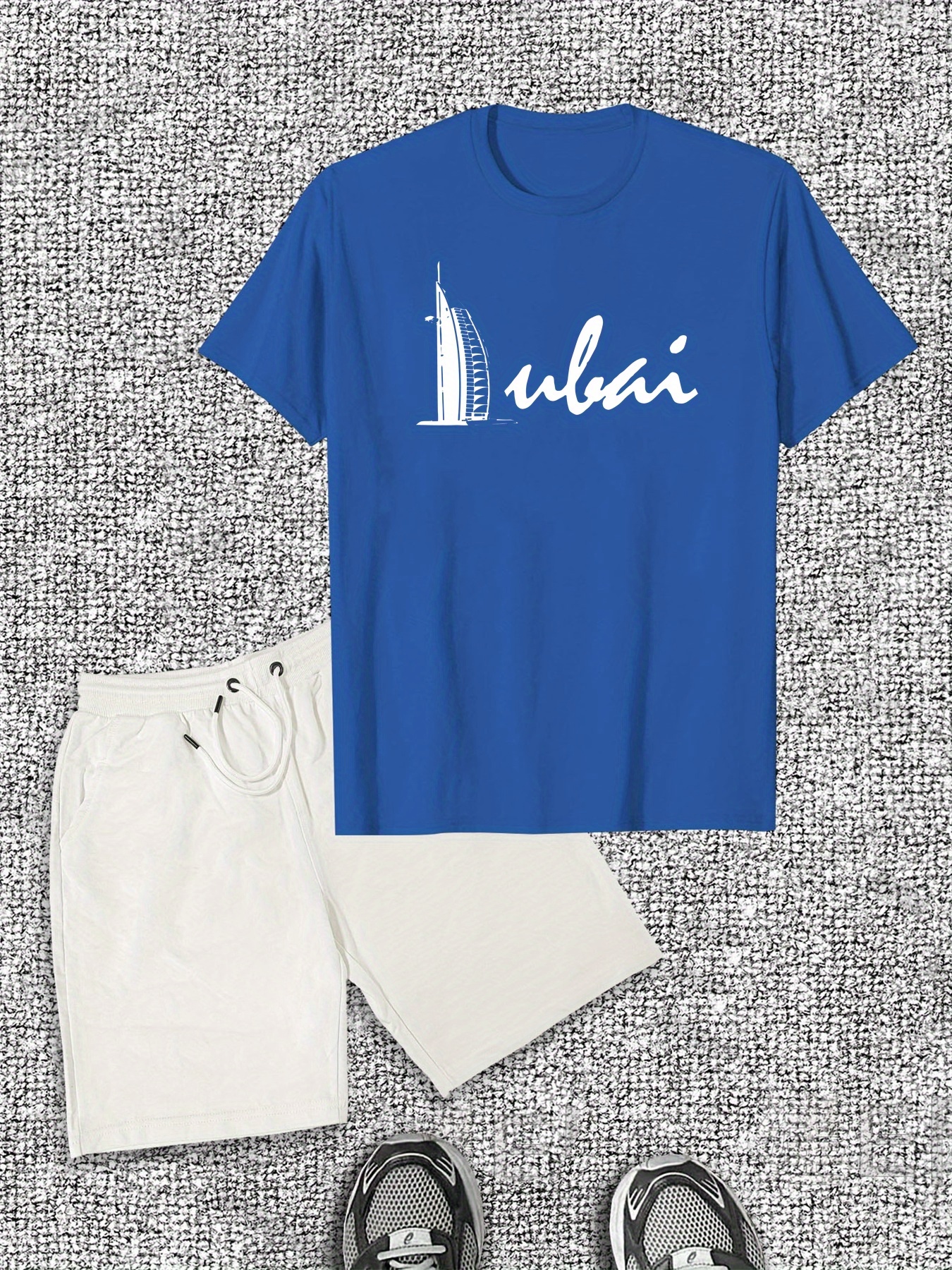Men'S Casual Summer T-Shirt & Shorts Set - Solid Color, Cotton Blend, Round Neck, Short Sleeve, Elastic Waistband with Drawstring, Regular Fit, Knit Fabric, 150gsm - Perfect for Casual Attir