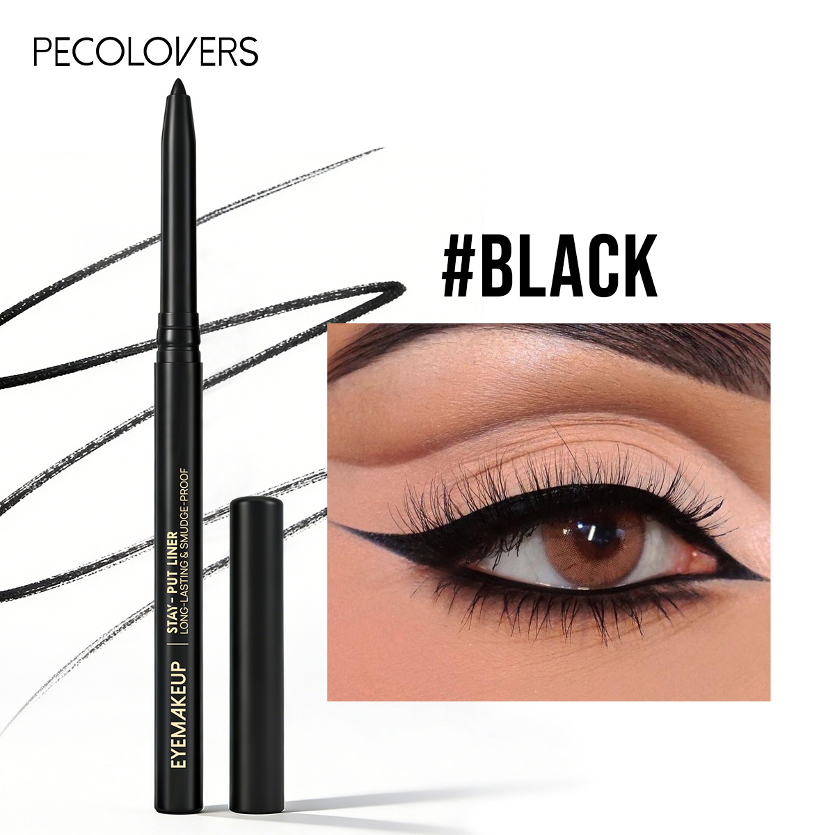 Image of 1pc Black Eyeliner Gel Pen, Waterproof, Non-smudging, Pigmented, Suitable For Beginners, Festive Makeup, Smooth Eyeliner