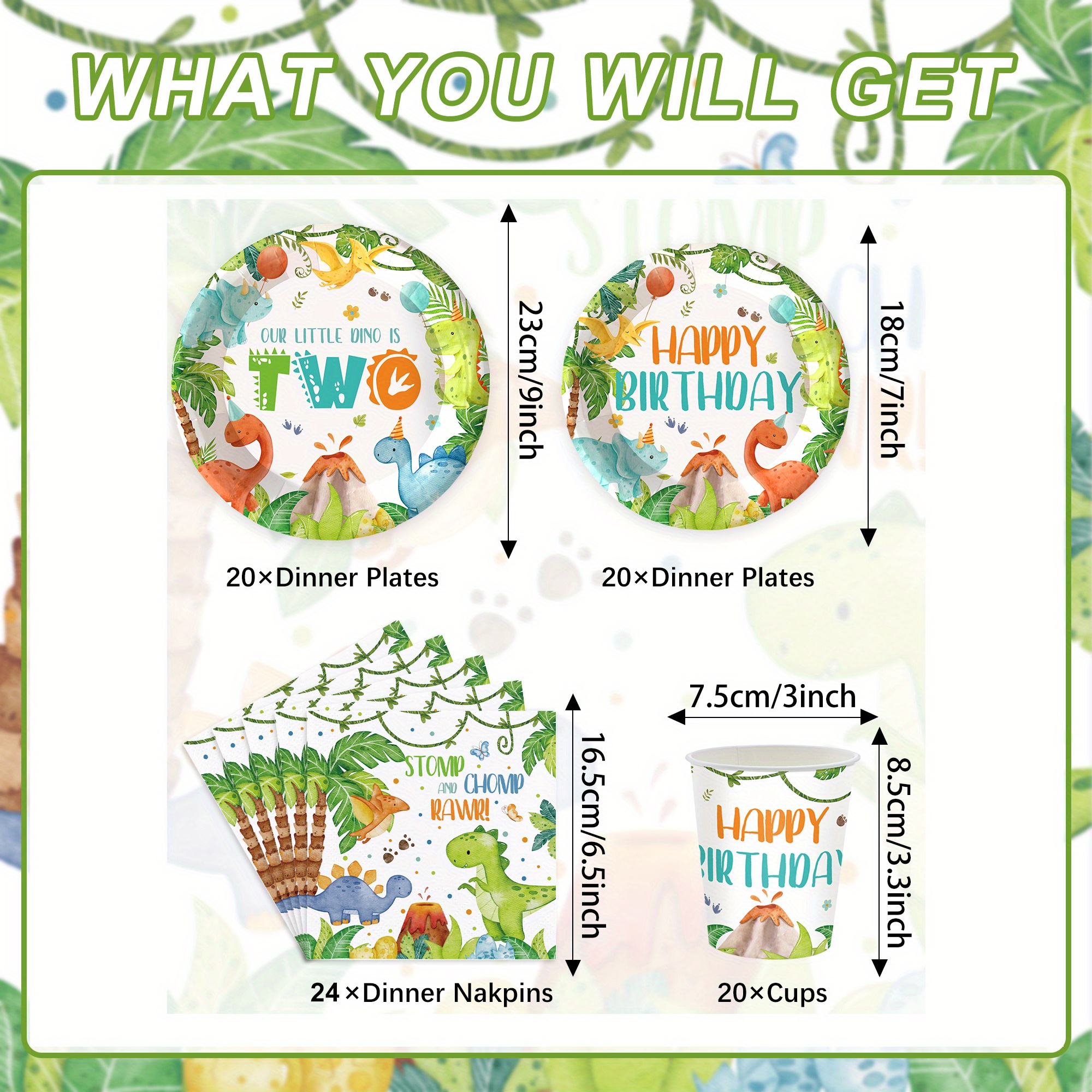 Image of 84pcs Cartoon Dinosaur 2nd Birthday Party Tableware Set, Party Supplies, Holiday Decorations, Party Packs I Perfect For Halloween