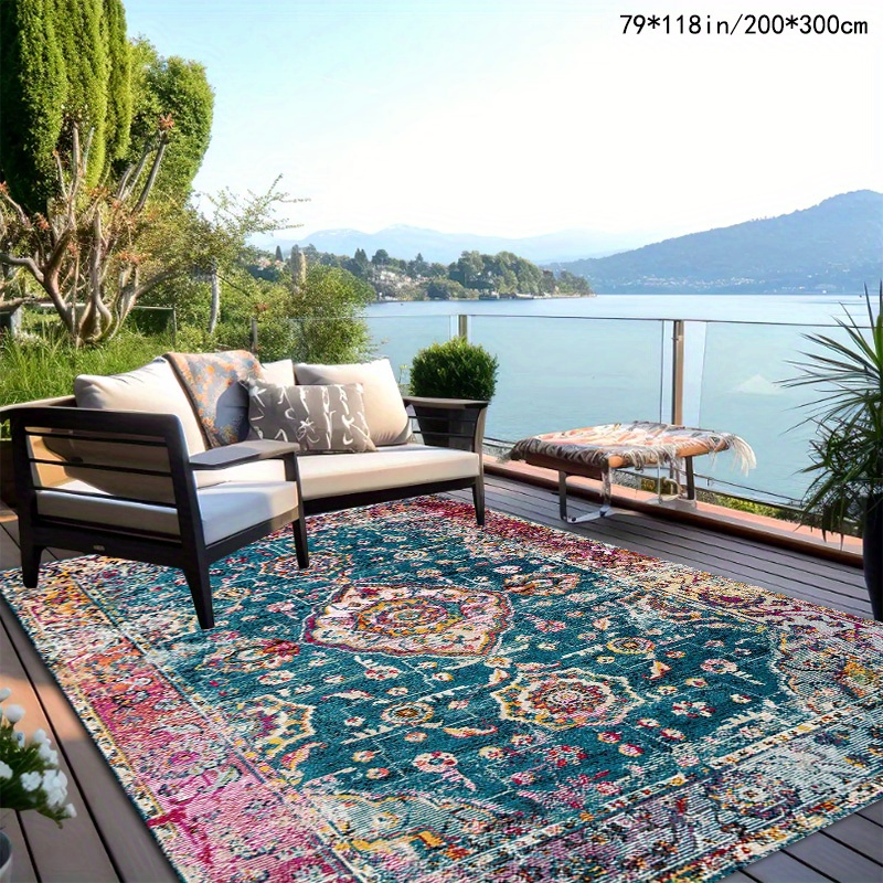 TEMU [ And Pointed Plastic Base And 800g] 1pc Vintage Patterned Rug, Outdoor Carpet, Suitable For Courtyard, Camping, Balcony, Machine Washable,