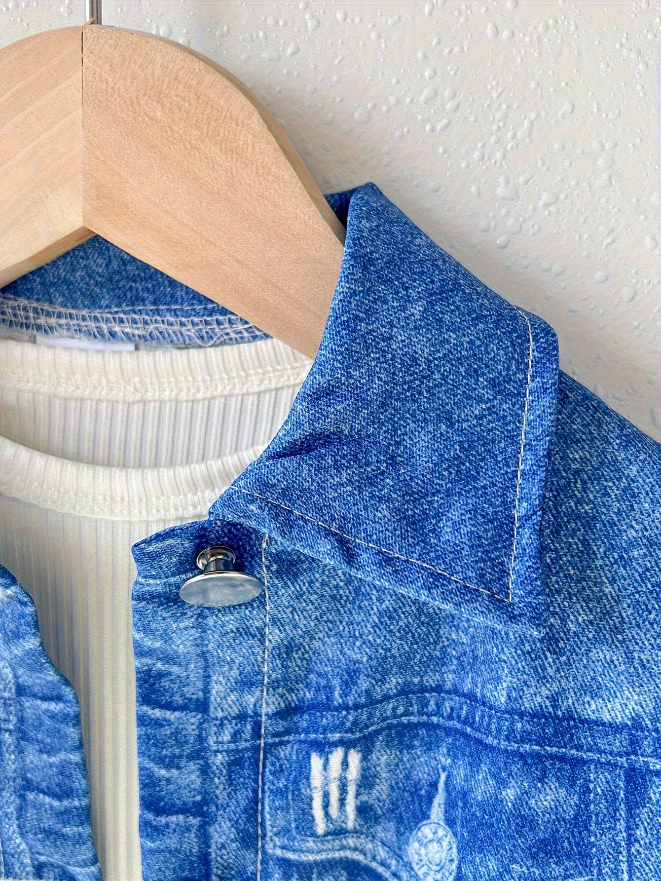 Girls' Sweet and Cool Pocket Rainbow Pony Print Denim Jacket