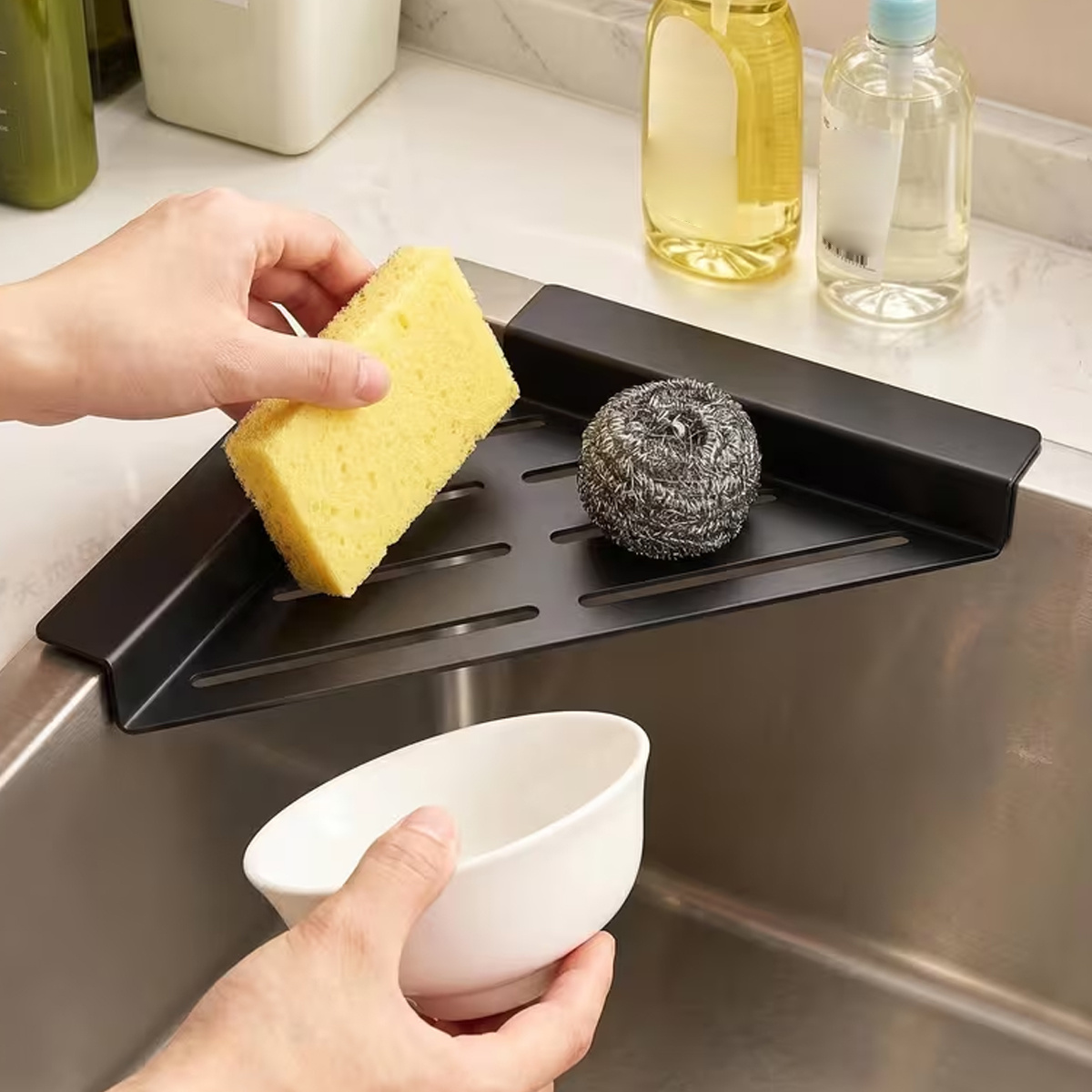 TEMU 1pc Hollow Quick Drain Kitchen Sink Side Organizer Rack, Compact Adjustable Standard Sinks, Caddy To Hold Sponges, Cleaning Brushes And Small
